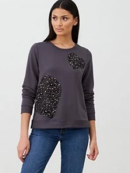 Image of Oasis Animal Flocked Heart Sweat Top - Grey, Multi Grey Size M Women