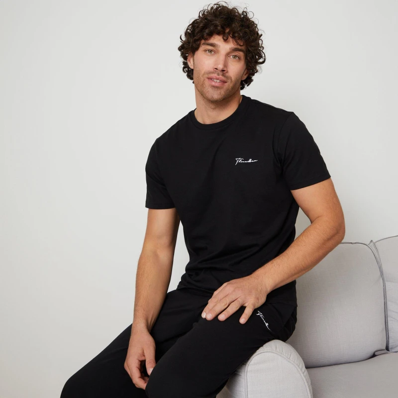 Image of Threadbare Threadbare Men 'Elton' Cotton Blend Jersey Pyjama Set in Black Size: Medium Black M Male 7625914032188