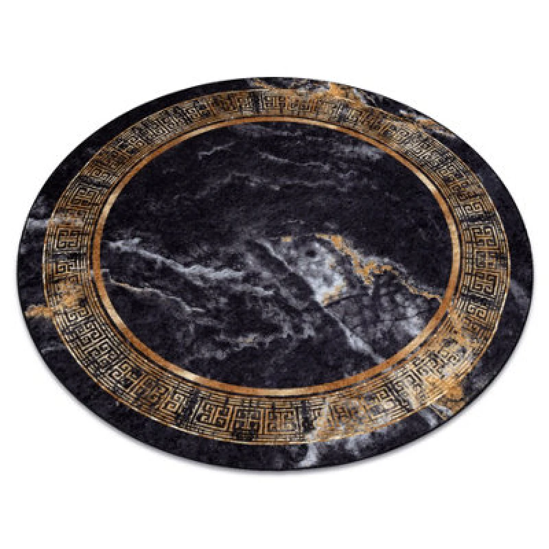 Image of RugsX Miro 51199.806 Circle Washing Carpet Marble, Greek Anti Slip - Black / Circle 100 Cm