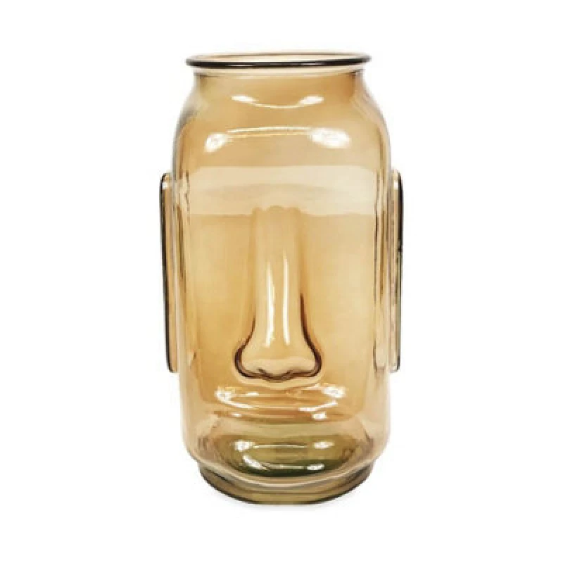 Image of Verano Spanish Ceramics Recycled Glass Kitchen Dining Room Home Decor Moai Vase 34.5cm (H) Orange