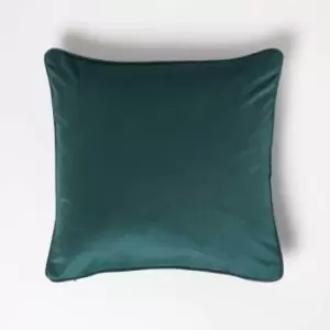 Image of Homescapes - Green Filled Velvet Cushion with Piped Edge 46 x 46cm - Green