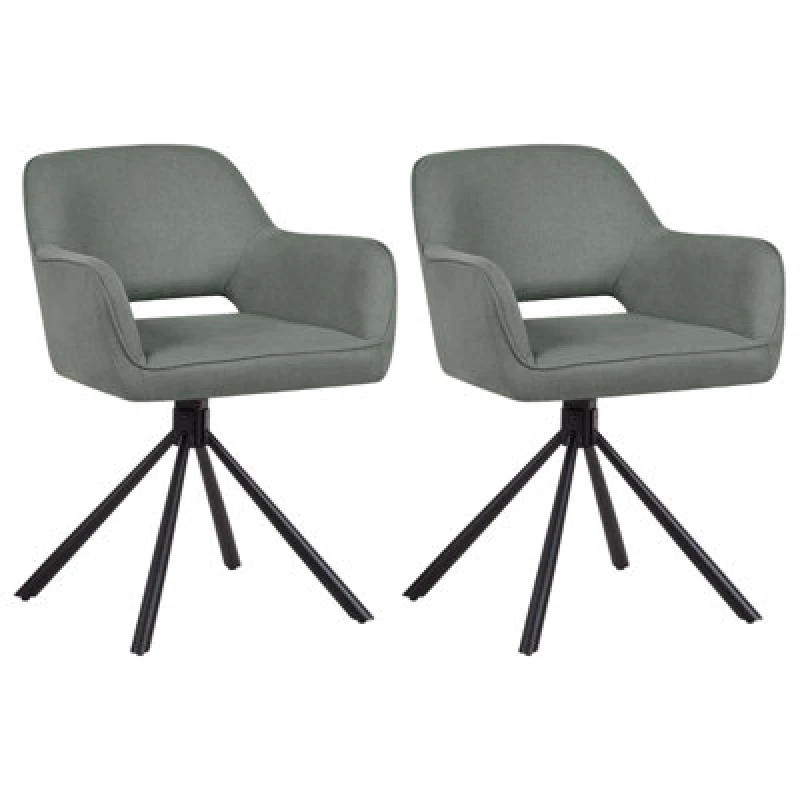 Image of Beliani Set Of 2 Dining Chairs Swivel Loures Dark Green