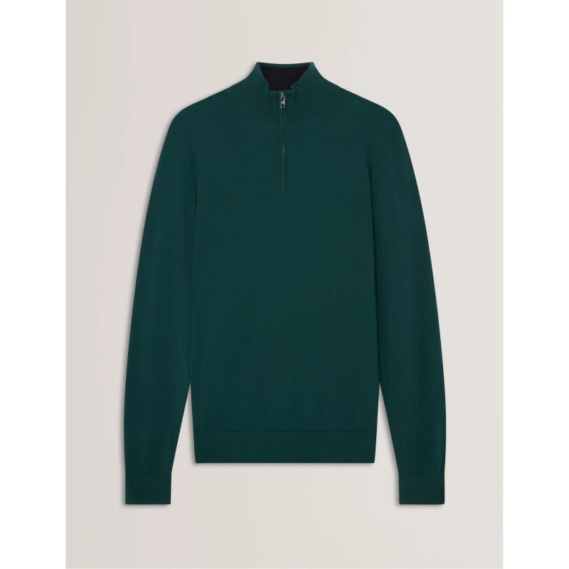 Image of Ted Baker Mens Merino Half Zip Crew Neck Jumper Green male S (2)