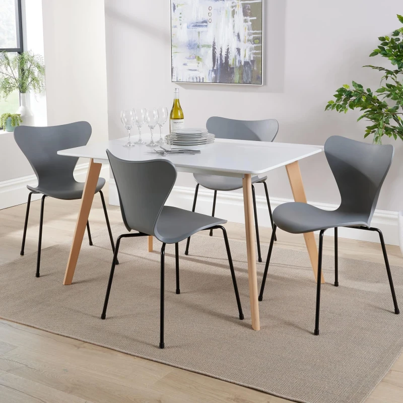 Image of Home Source Fleur Dining Table And 4 Grey Penny Chairs