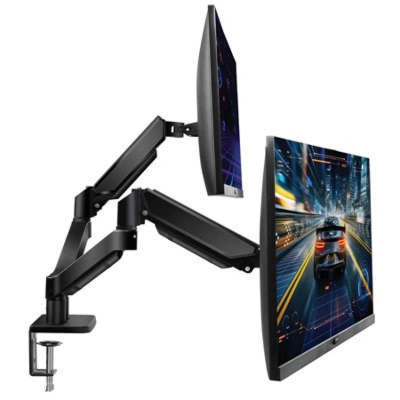 Image of Futura Dual Monitor Arm Desk Mount Gas Spring Bracket 13-32 Inch Screens, Adjustable Stand, Full Motion Tilt Swivel Rotation