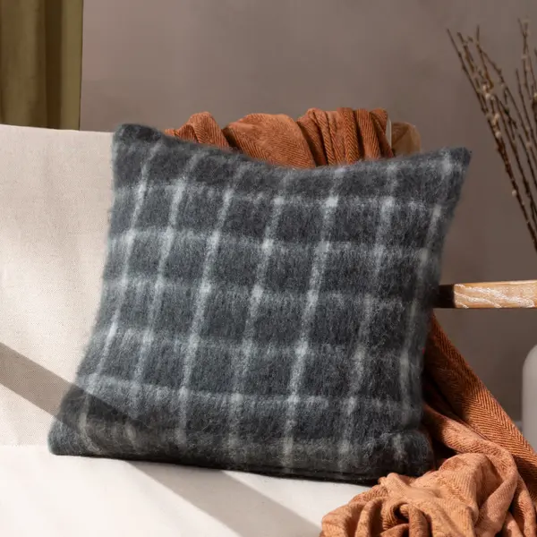 Image of Yarrow Check Cushion Storm Grey, Storm Grey / 45 x 45cm / Polyester Filled