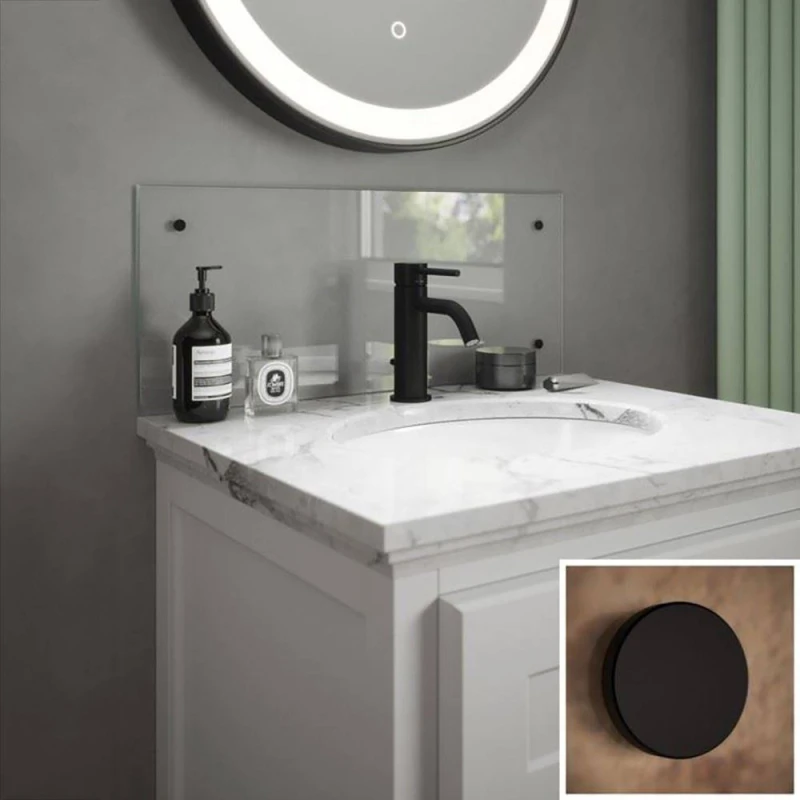 Image of Clear Glass Bathroom Splashback With Black Caps 250 X 500 X 4Mm, Clear SB54700