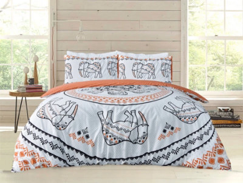 Image of Smart Living Smart Living Printed Reversible Polycotton Tribal Elephant Duvet Cover With Pillowcases in Burnt Orange Size: King Burnt Orange King Un