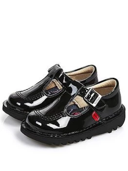 Image of Kickers Girls Kick Patent T-bar School Shoes - Black, Size 11 Younger