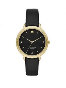Image of Kate Spade New York Black And Gold Detail 38Mm Dial Black Leather Strap Ladies Watch