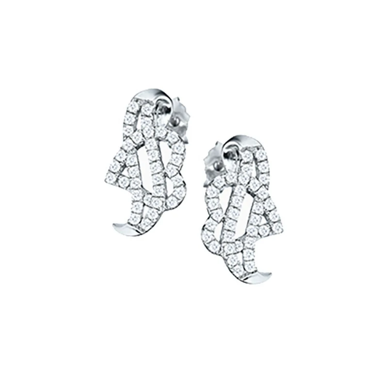 Image of Jewelco London Sterling Silver CZ Ribbon Heart Coeur-de-Rouleaux Stud Earrings - RE22664 Silver female