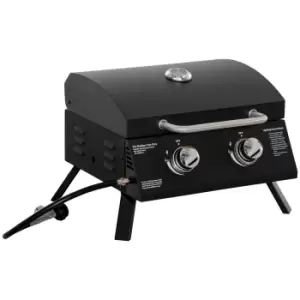 Image of Outsunny Portable Tabletop Gas Bbq Grill Barbecue With 2 Burner Lid Thermometer - Black