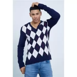 Image of I Saw It First Argyle Check Knitted Jumper - Blue