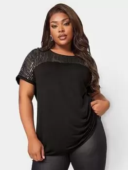 Image of Yours Yours Sequin Toke T-Shirt Rose Gold/blac, Black, Size 14, Women