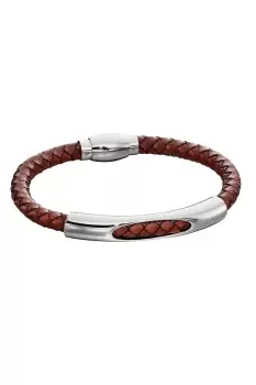 Image of Woven Brown Leather & Stainless Steel Magnetic Clasp Bracelet