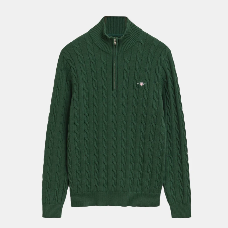 Image of Gant Cotton Cable Half Zip Fleece Green male S