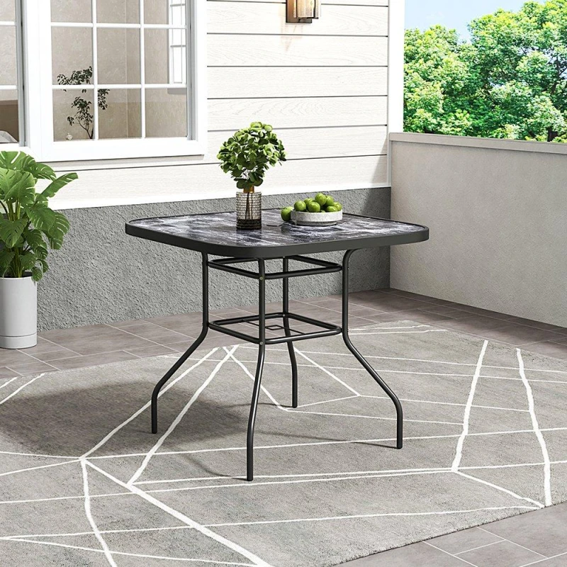 Image of Breeins Square Garden Tempered Glass Marble Coffee Table - Black L