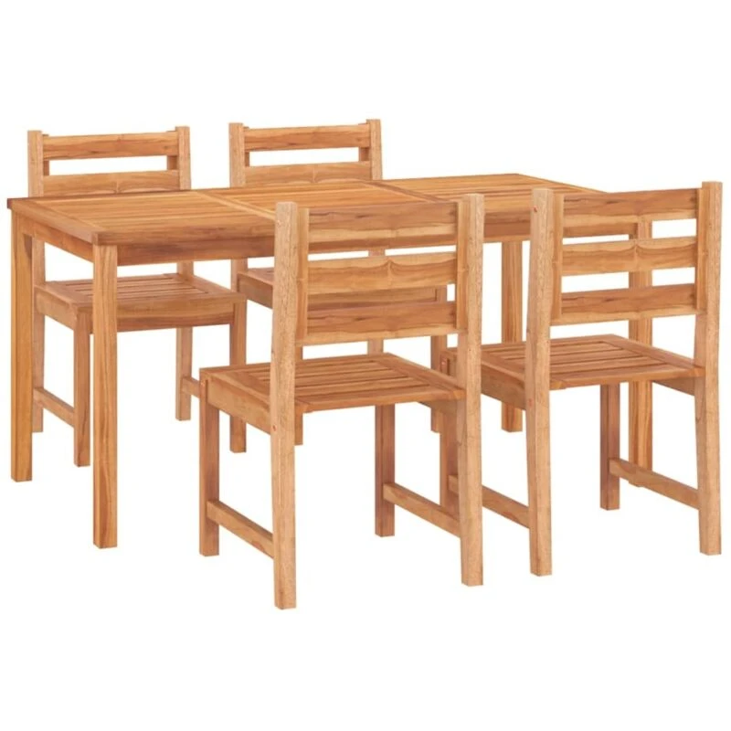 Image of vidaXL 5 Piece Garden Dining Set Solid Wood Teak, Brown 3157187
