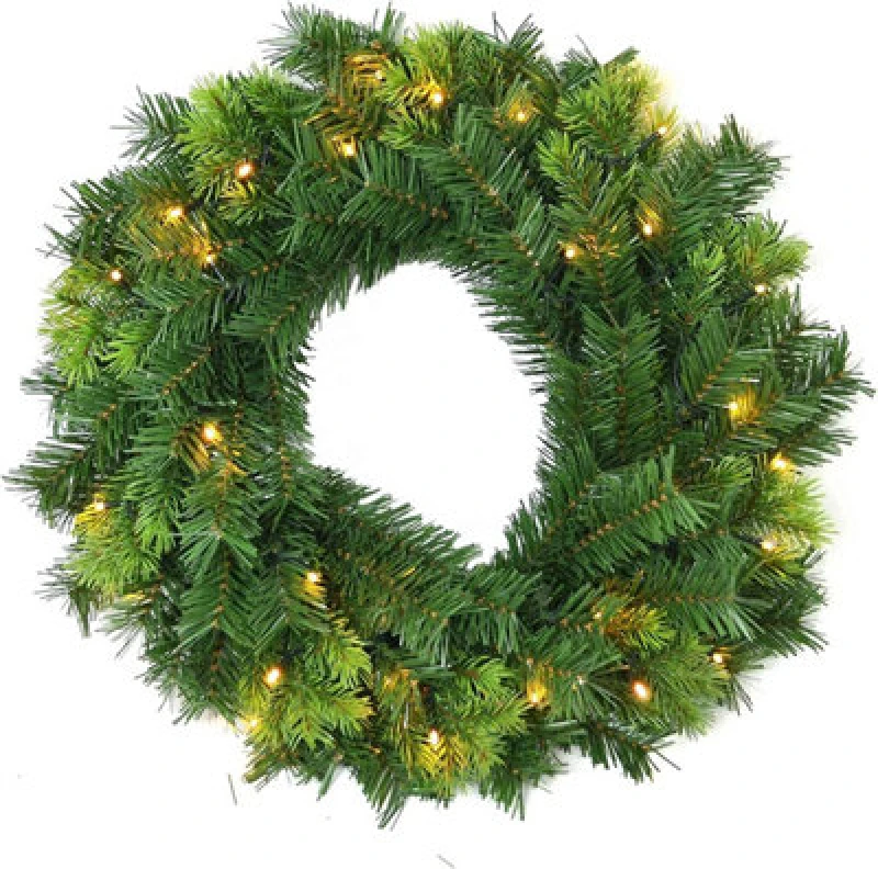 Image of Shatchi 55cm Wreath Pre Lit with Various Tips Christmas Fireplace Home Wall Door Decorations Outdoor Battery Box Indoor Green