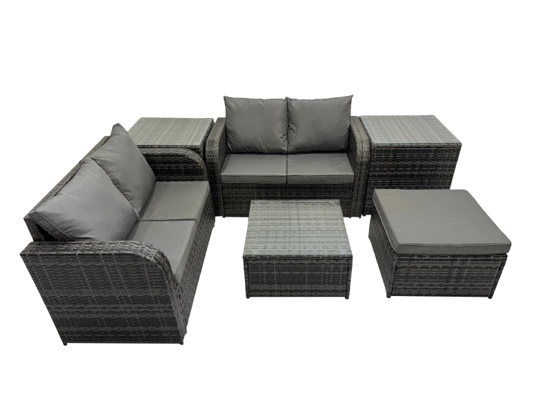 Image of Fimous Love Sofa Square Coffee Table Set with 2 Side Table Big Stool in Dark Grey Dark Grey Unisex