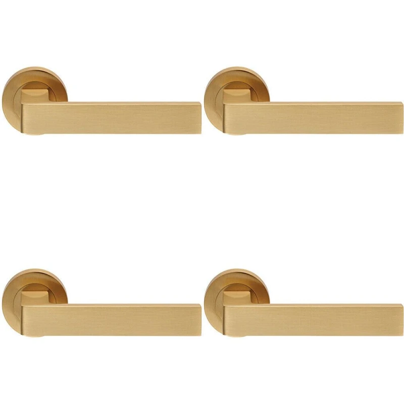 Image of Loops 4x PAIR Straight Square Handle on Round Rose Concealed Fix Satin Brass Metallics