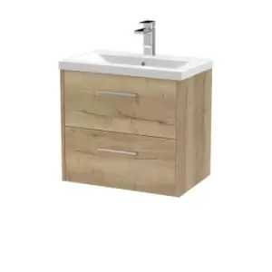 Image of Hudson Reed Juno 600mm Wall Hung 2 Drawer Vanity & Mid-Edge Basin - Autumn Oak