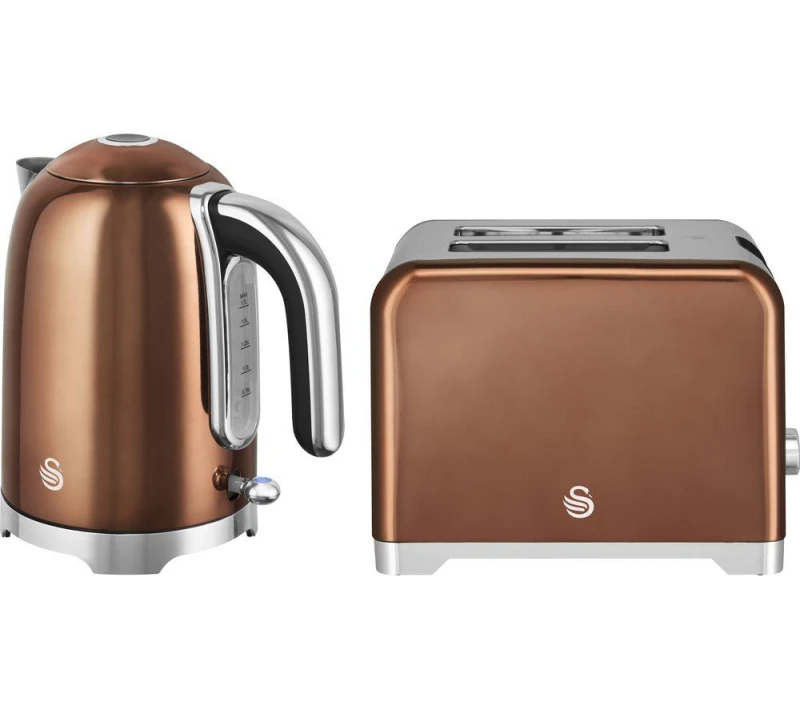 Image of Swan Solace 2-Slice Toaster & Cordless Jug Kettle Bundle - Copper, Brown 5056784523605