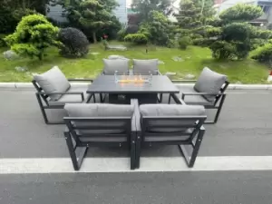 Image of Fimous 6 Seater Outdoor Dark Grey Aluminum Lounge Complete Sofa Set with Gas Fire Pit Table