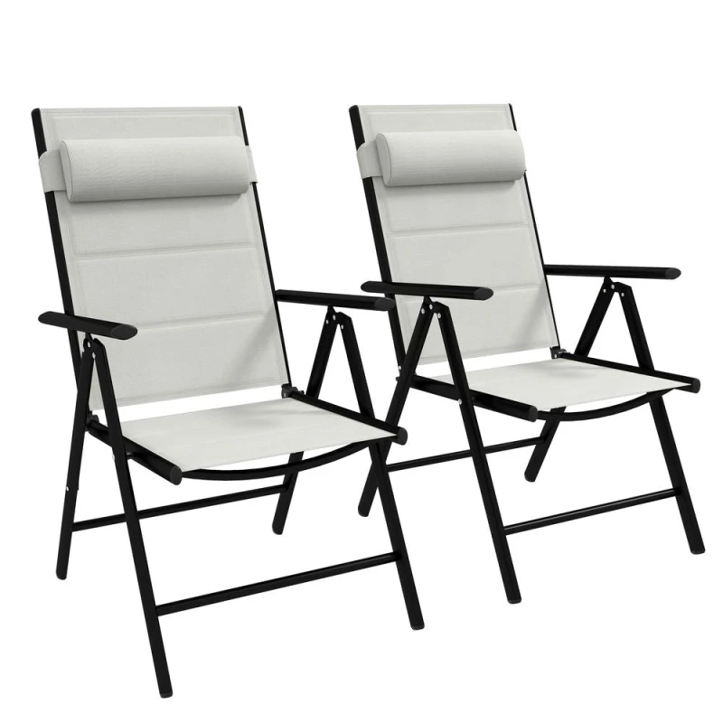 Image of Outsunny 2pc Outdoor Folding Chairs w/ Padded Seat - Grey 84G-383V70LG