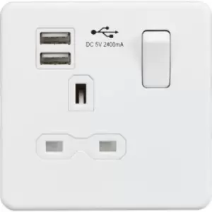 Image of MLA Knightsbridge 13A 1 Gang Socket With Dual USB Charger (2.4A) Matt White - SFR9124MW