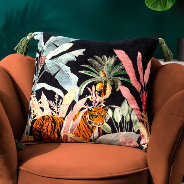 Image of Midnight Jungle Cushion Noir, Noir / 50 x 50cm / Polyester Filled