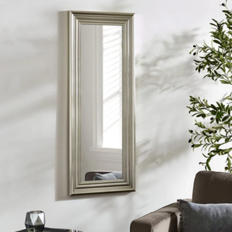 Image of Julian Bowen Tokyo Pewter Dress Mirror, Plastic Frame, Rectangular, Full Length, Freestanding, 115 X 45 X 3.5Cm