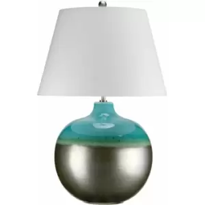 Image of Loops - Table Lamp White Shade Turquoise & Graphite Finish Glaze LED E27 60W Bulb