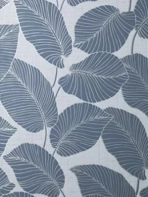 Image of Fine Decor Larson Leaf Navy/Silver