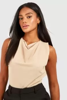 Image of Jersey Crepe Cowl Neck Belted Blouse