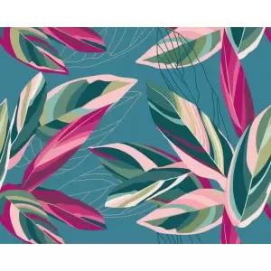 Image of Botanical Calathea Leaves Blue Wall Mural - 3m x 2.4m