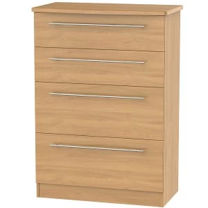 Image of Robert Dyas Edina Ready Assembled 4-Drawer Deep Chest of Drawers - Modern Oak