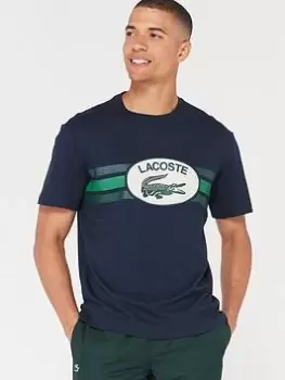 Image of Lacoste Lacoste Monogram Croc Print T-Shirt - Dark Blue, Dark Blue, Size S, Men
