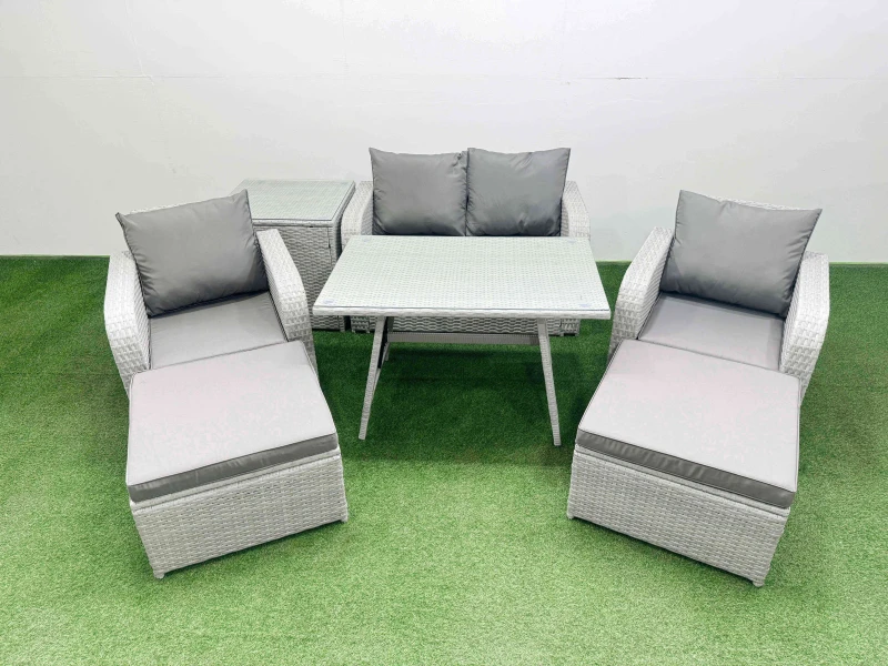 Image of Fimous PE Wicker Rattan Garden Furniture Set Reclining Chair Side Table in Light Grey Light Grey Unisex