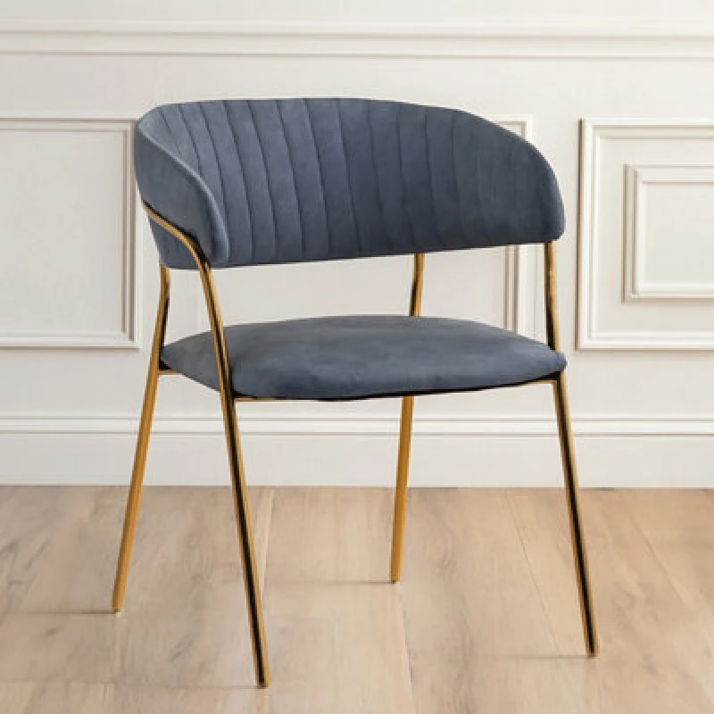 Image of Orsina Dark Grey Velvet Dining Chair, Modern Dining Armchair, Grey And Gold Luxury Dining Chair For Home, Lounge