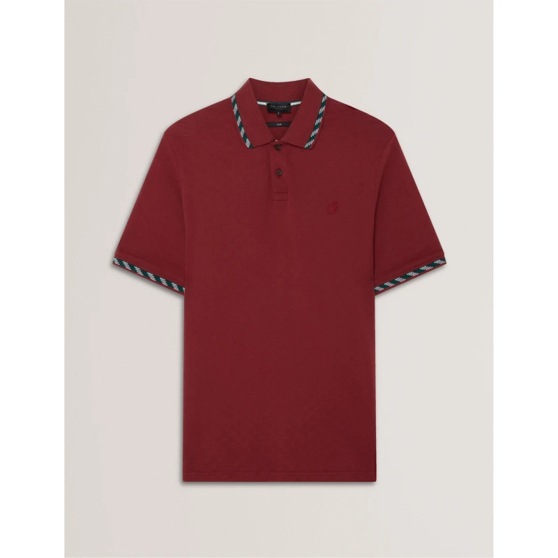 Image of Ted Baker Mens Jacquard Short-Sleeve Polo Shirt Oxblood male L (4)