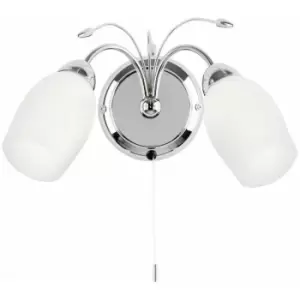 Image of Loops - LED Twin Wall Light Pretty Curved Arm Chrome & White Glass Shade Lamp Lighting