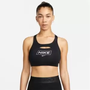 Image of Nike Pro Dri-FIT Swoosh Womens Medium-Support Non-Padded Graphic Sports Bra - Black