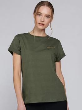 Image of Barbour International Chequer Embroidered Script Logo Tee - Green, Size 8, Women
