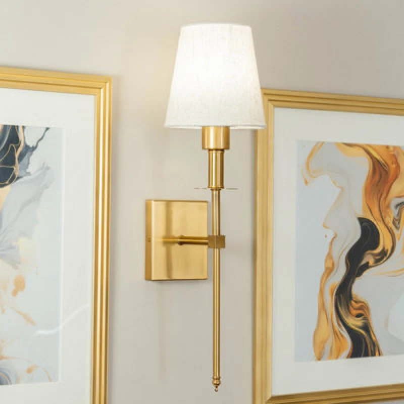 Image of ValueLights ValueLights Kincaid Rechargeable Single Easy Fit Dimmable Remote Control Wall Light with Shade in Metallic Gold Metallic Gold One Size Uni