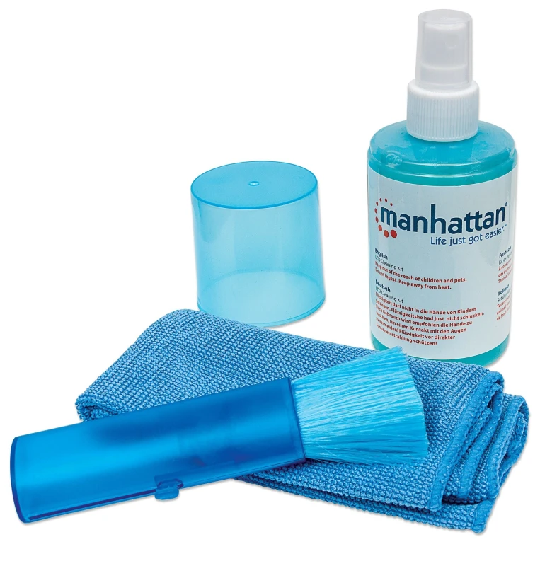 Image of Manhattan Manhattan LCD Cleaning Kit, Alcohol-free, Includes Cleaning Solution (200ml), Brush and Microfibre Cloth, Ideal for use on monitors/laptops/