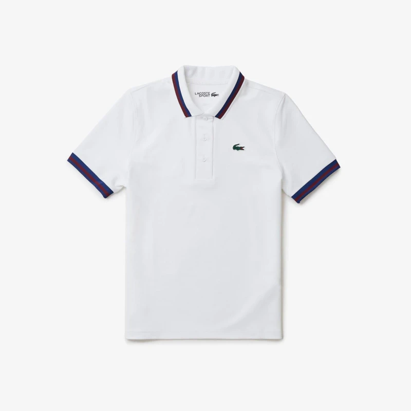 Image of Lacoste UV Protect Stripe Collar Tennis Polo Shirt - White White 10