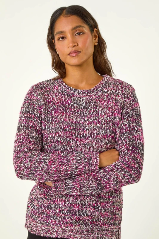 Image of Roman Womens Crew Neck Tape Yarn Knit Jumper in Magenta Size: 12 Magenta Female 12