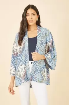 Image of Blue Satin Chain Print Kimono