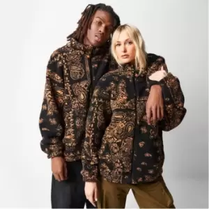 Image of Mennace Paisley Print Borg Teddy Jacket - Black